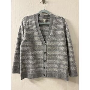 L.L.Bean Women Bean's Classic Ragg Wool Button-Front Cardigan‎ Novelty Gray Sz M